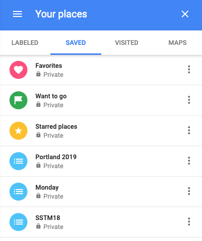 Google Maps Your Places menu